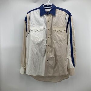 Vintage Roper color block blue beige snap button down Western rode jaripeo